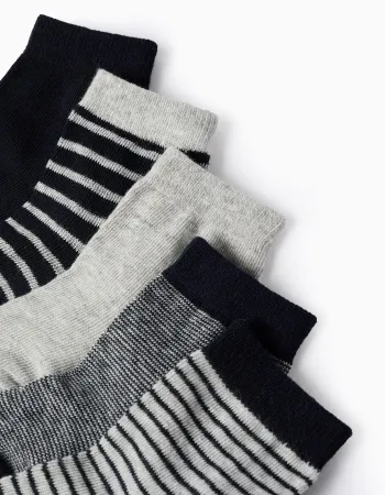 Pack of 5 Pairs of Socks for Baby Boys 'Stripes', Dark Blue/Grey