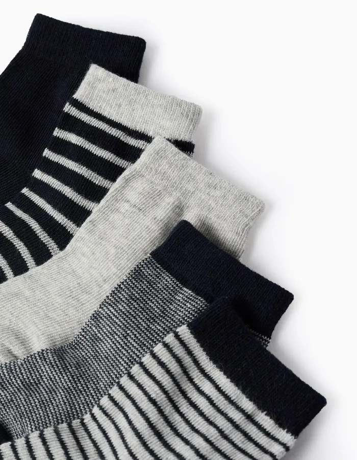 Pack of 5 Pairs of Socks for Baby Boys 'Stripes', Dark Blue/Grey
