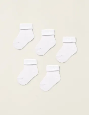Pack of 5 Pairs of Ribbed Folded Cuff Socks for Babies, White