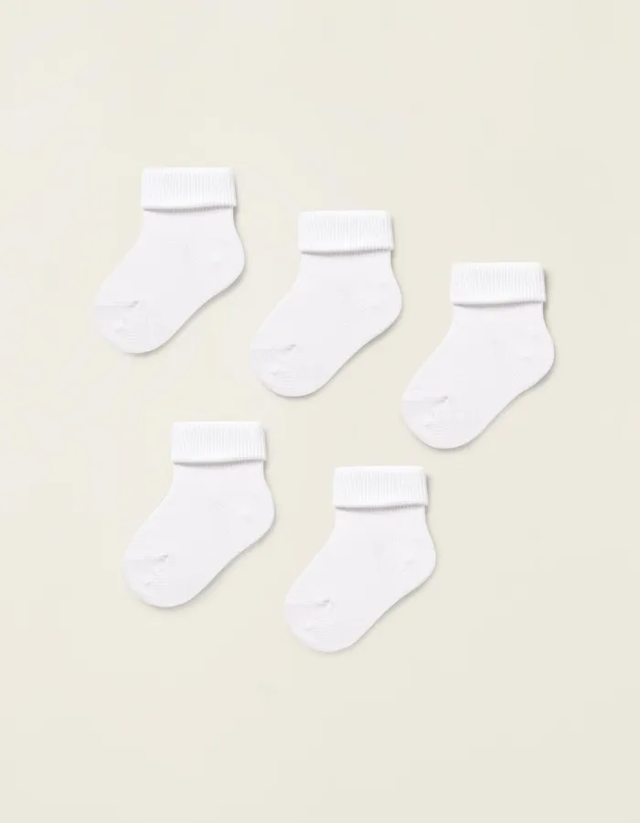 Pack of 5 Pairs of Ribbed Folded Cuff Socks for Babies, White