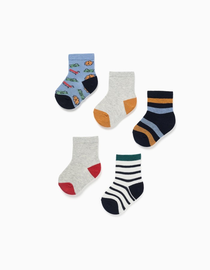 Pack of 5 socks with contrasting details for baby boys, multicolour