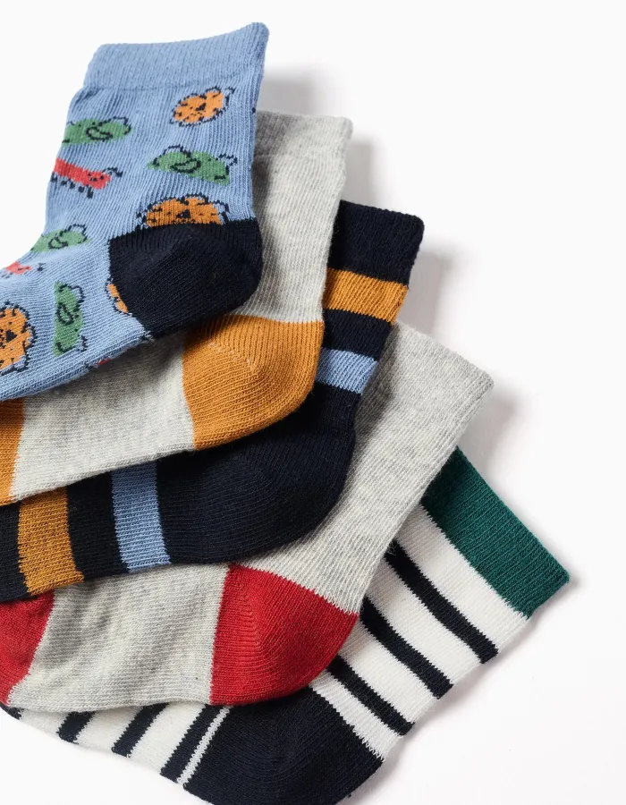 Pack of 5 socks with contrasting details for baby boys, multicolour