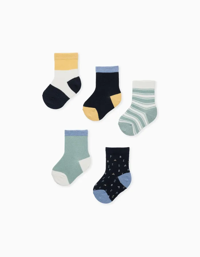 5 pairs of socks with contrasting details for baby boys, multicolour